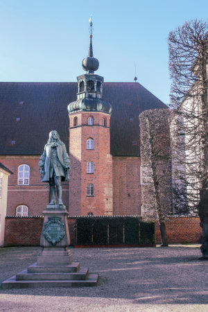 Copenhagen, Denmark; 02 16 2016. Statue of Peder Griffenfeld in Copenhagen. Located next to he Royal Library Gardens on Slotsholmen - between Christiansborg Palace and the Royal Library.のeditorial素材