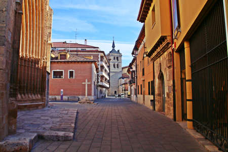 Bell tower of the Collegiate Church of Santa MarÃ­a in Aranda de Duero, Burgos, Spain. View from...