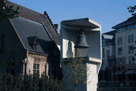 The song Klokke Roeland (Roeland Bell) is the most famous folk song in Ghent. This bell is known as 'The Triumphant' and as 'Roeland', and today is located next to St Nicholas' Church. Ghent, Belgium.の写真素材