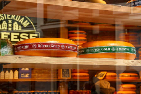 Amsterdam, Holland; 04 30 2016. Amsterdam cheese company store in Nieuwendijk street 180, Amsterdam, The Netherlands. A wide variety of traditional cheeses for sale.のeditorial素材