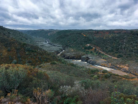 Canyon, rapids and waterfalls of the Guadiana river in MÃ©rtola (Portugal) in the natural site known as the Leap of the wolf (Portuguese: Pulo do Lobo). The Guadiana Valley Natural Park.の写真素材