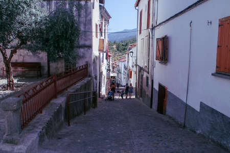 Hervas, Spain; 07 30 2017. The Square of HervÃ¡s and Down Street (Spanish: La Plaza de HervÃ¡s y la calle Abajo).のeditorial素材