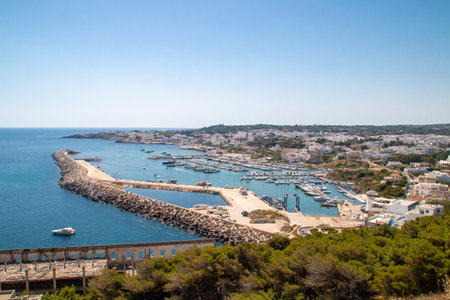 Marina of Santa Maria di Leuca, Apulia, Italy. White-walled houses in this coastal and beautiful summer residential area.の写真素材