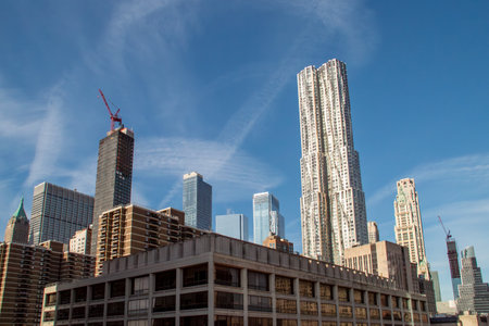 Skyscrapers in southern Manhattan, with Beekman Tower standing out on the right, New York, USA. Cityscape with skyscrapers in the financial district of lower Manhattan. 2019.の写真素材