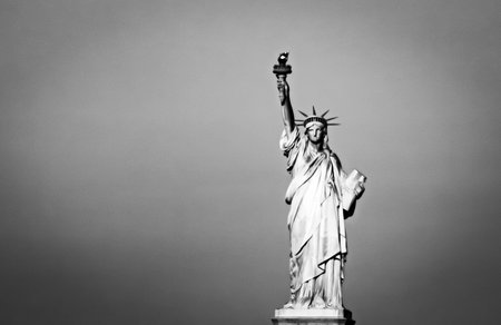 Statue of liberty on a gray background. Black and white photo.