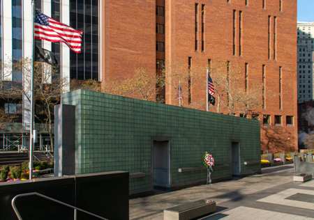 New York Vietnam Veterans Memorial Plaza Square in Manhattan, New York, USA. Memorial mural commemorating Vietnam War veterans in Manhattan's financial district.の写真素材