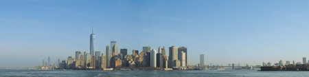 Panoramic view of New York City from Staten Island, USA. Skyscrapers of the Financial District south of Manhattan Island.の写真素材