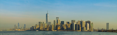 Panoramic view of New York City from Staten Island, USA. Skyscrapers of the Financial District south of Manhattan Island.の写真素材