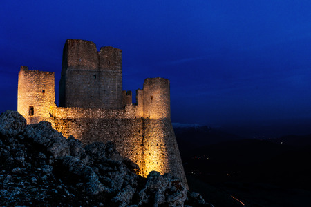 Castle of Rocca Calascio at the early evening in Italy Abruzzi. Castle of Rocca Calascio in the first evening, in the province of L'Aquila in Abruzzo, Italy.のeditorial素材