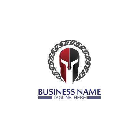 Spartan Helmet logo and gladiator, power, vintage, sword, safety, legendary logo and vector of soldier classicのイラスト素材