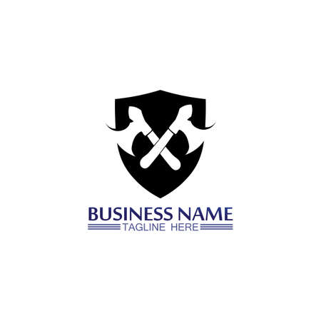 Spartan Helmet logo and gladiator, power, vintage, sword, safety, legendary logo and vector of soldier classicのイラスト素材