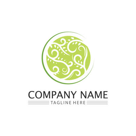 LEAF AND NATURE TREE LOGO FOR BUSINESS VECTOR GREEN PLANT ECOLOGY DESIGN ICONのイラスト素材
