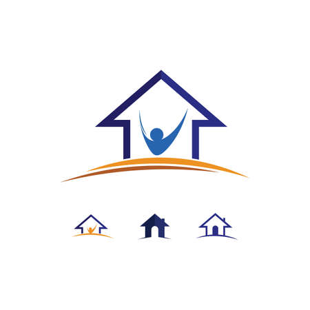 Building home logo, house logo, architecture, icon, residence and city, town, design and window, estate, business logo, vector homeのイラスト素材