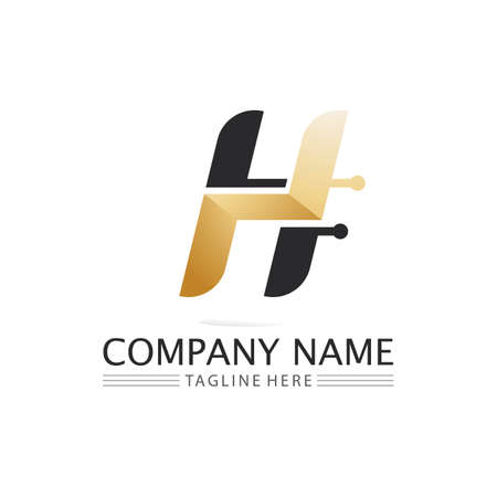 H font and letter design logo alphabet vector sign identityのイラスト素材