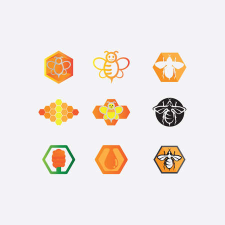 Honey and bee icon logo vector animal design and illustrationのイラスト素材