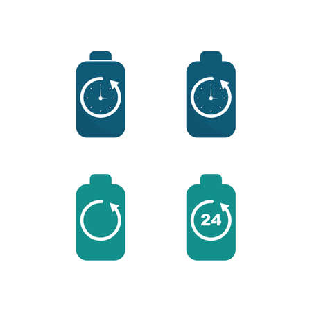 Battery icon and charging, charge indicator Vector logo design level Battery Energy Power running low up status batteries set logo Charge level illustrationのイラスト素材