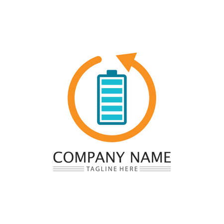 Battery icon and charging, charge indicator Vector logo design level Battery Energy Power running low up status batteries set logo Charge level illustrationのイラスト素材