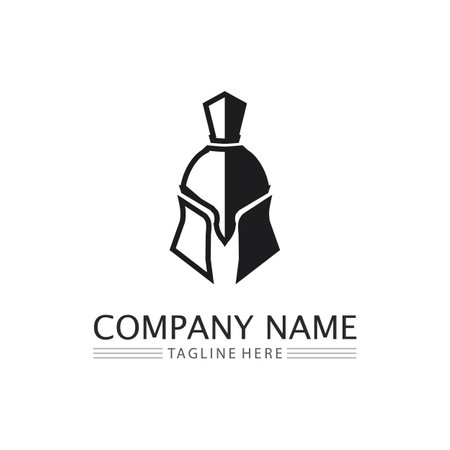 Spartan Helmet logo and gladiator, power, vintage, sword, safety, legendary logo and vector of soldier classicのイラスト素材