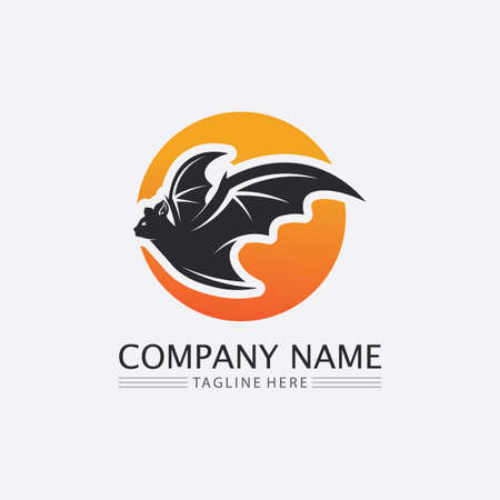 Bat logo animal and vector, wings, black, halloween, vampire, gothic, illustration, design bat iconのイラスト素材