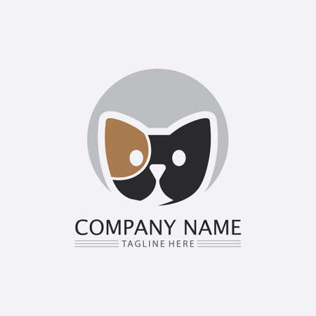 cat logo and vector animal icon footprint kitten calico logo dog symbol cartoon character sign illustration doodle designのイラスト素材