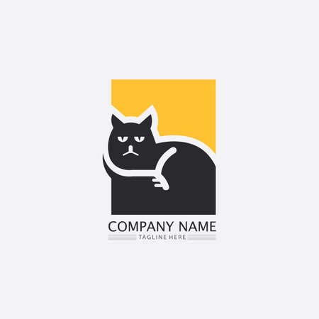 cat logo and vector animal icon footprint kitten calico logo dog symbol cartoon character sign illustration doodle designのイラスト素材