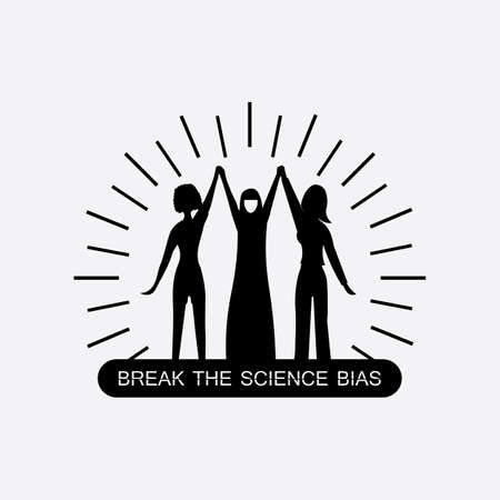 Break The Science Bias and International Women's Day banner design graphic, vector, Women of different ethnicities stand side by side together illustration #BreakTheBiasのイラスト素材