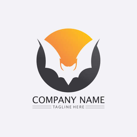 Bat logo animal and vector, wings, black, halloween, vampire, gothic, illustration, design bat iconのイラスト素材