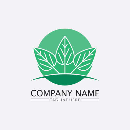LEAF AND NATURE TREE LOGO FOR BUSINESS VECTOR GREEN PLANT ECOLOGY DESIGN ICONのイラスト素材