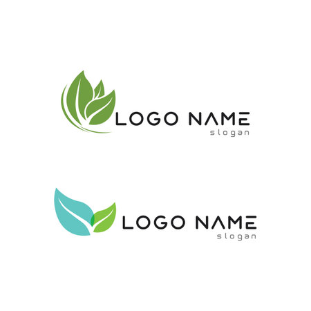 LEAF AND NATURE TREE LOGO FOR BUSINESS VECTOR GREEN PLANT ECOLOGY DESIGN ICONのイラスト素材