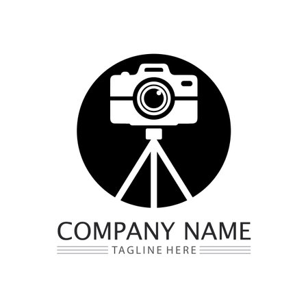 photography camera logo icon vector design template isolated on black backgroundのイラスト素材