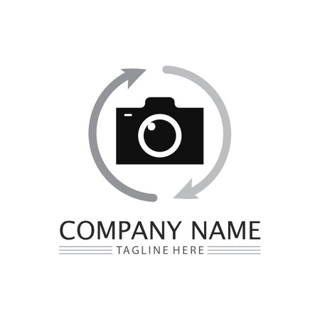 photography camera logo icon vector design template isolated on black backgroundのイラスト素材