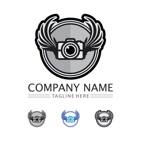 photography camera logo icon vector design template isolated on black backgroundのイラスト素材