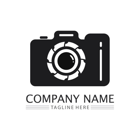 photography camera logo icon vector design template isolated on black backgroundのイラスト素材