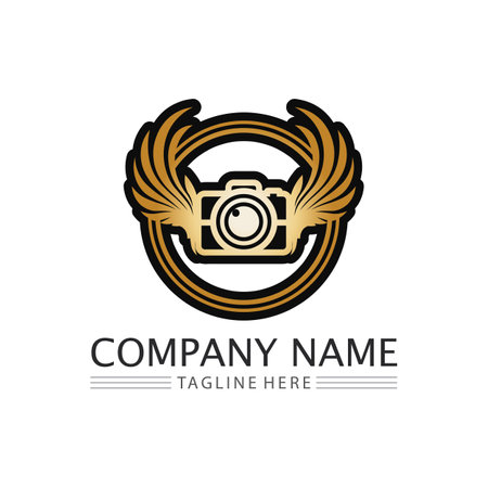 photography camera logo icon vector design template isolated on black backgroundのイラスト素材