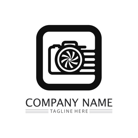 photography camera logo icon vector design template isolated on black backgroundのイラスト素材