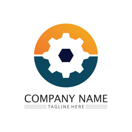vector logo technology Digital tech vector business logo template concept illustration. Gear electronic factory sign. Cog wheel technology symbol SEO emblem Design elementのイラスト素材