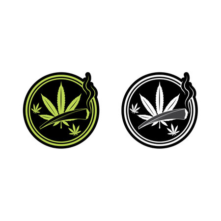 cannabis logo and marijuana leaf icon vectorのイラスト素材