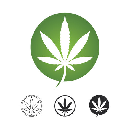 cannabis logo and marijuana leaf icon vector designのイラスト素材