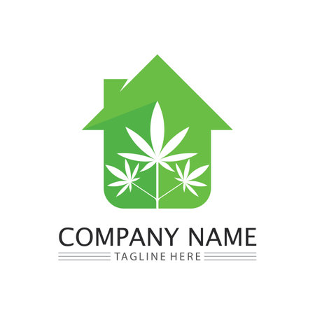 cannabis logo and marijuana leaf icon vector designのイラスト素材