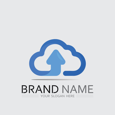 Tech Cloud Logo Vector with Clean Line Style for Web Hosting, Storage and App Servicesのイラスト素材