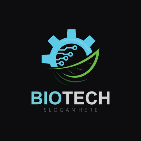 Green biotechnology molecular emblem representing smart eco friendly technological nature developmentのイラスト素材