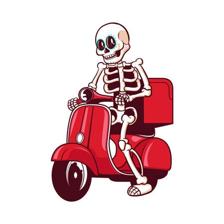 Skeleton delivery cartoon vector illustrationのイラスト素材