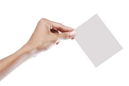 gray color of the card in the right hand graspの写真素材