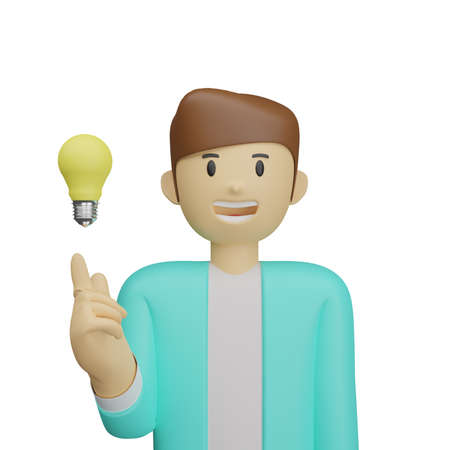 3d illustration of man with lamp pop upの写真素材