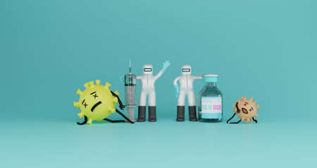 3d illustration officer corona with corona virus and injection with vaccineの写真素材
