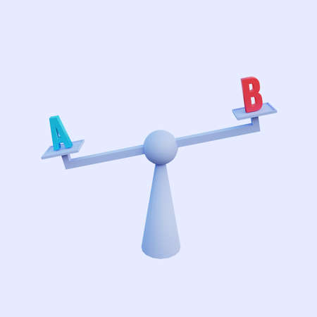 3d illustration scaler decision with letter a and bの写真素材