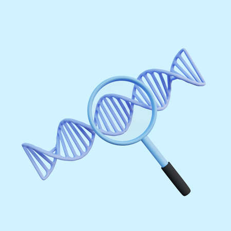 3d illustration dna with magnifyingの写真素材