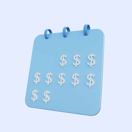 3d illustration simple object calendar with dollar money icon