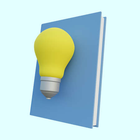 3d illustration book idea with lamp bulbの写真素材