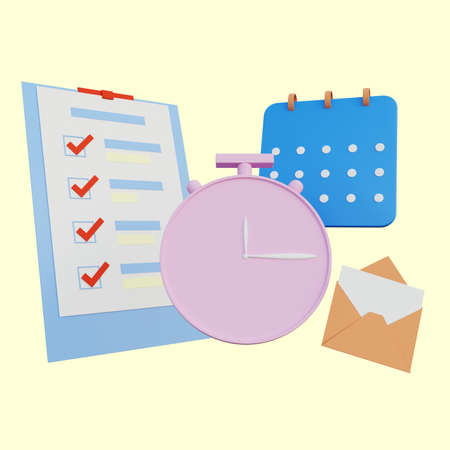 3d illustration calendar, clock, letter, notes icon